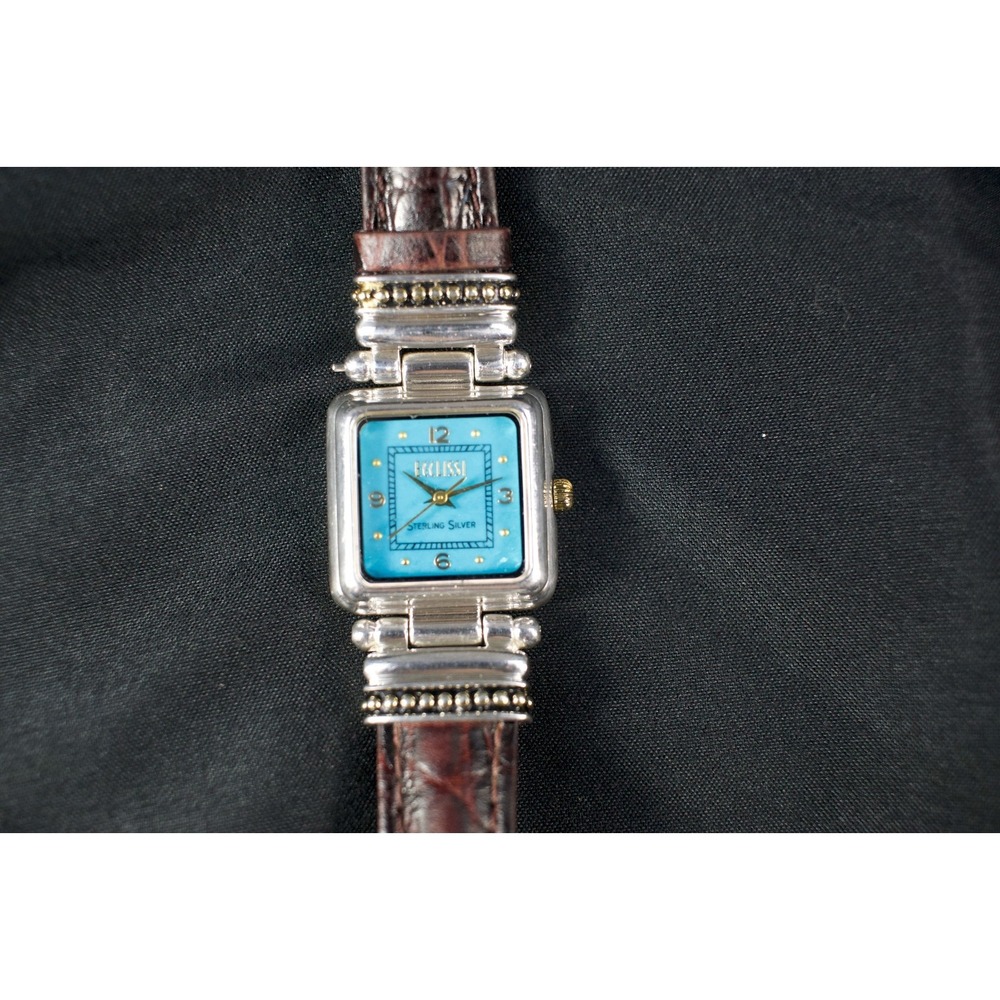 Ecclissi Sterling Silver Turquoise Watch 22490 Ladies Quartz 925 Brown Leather